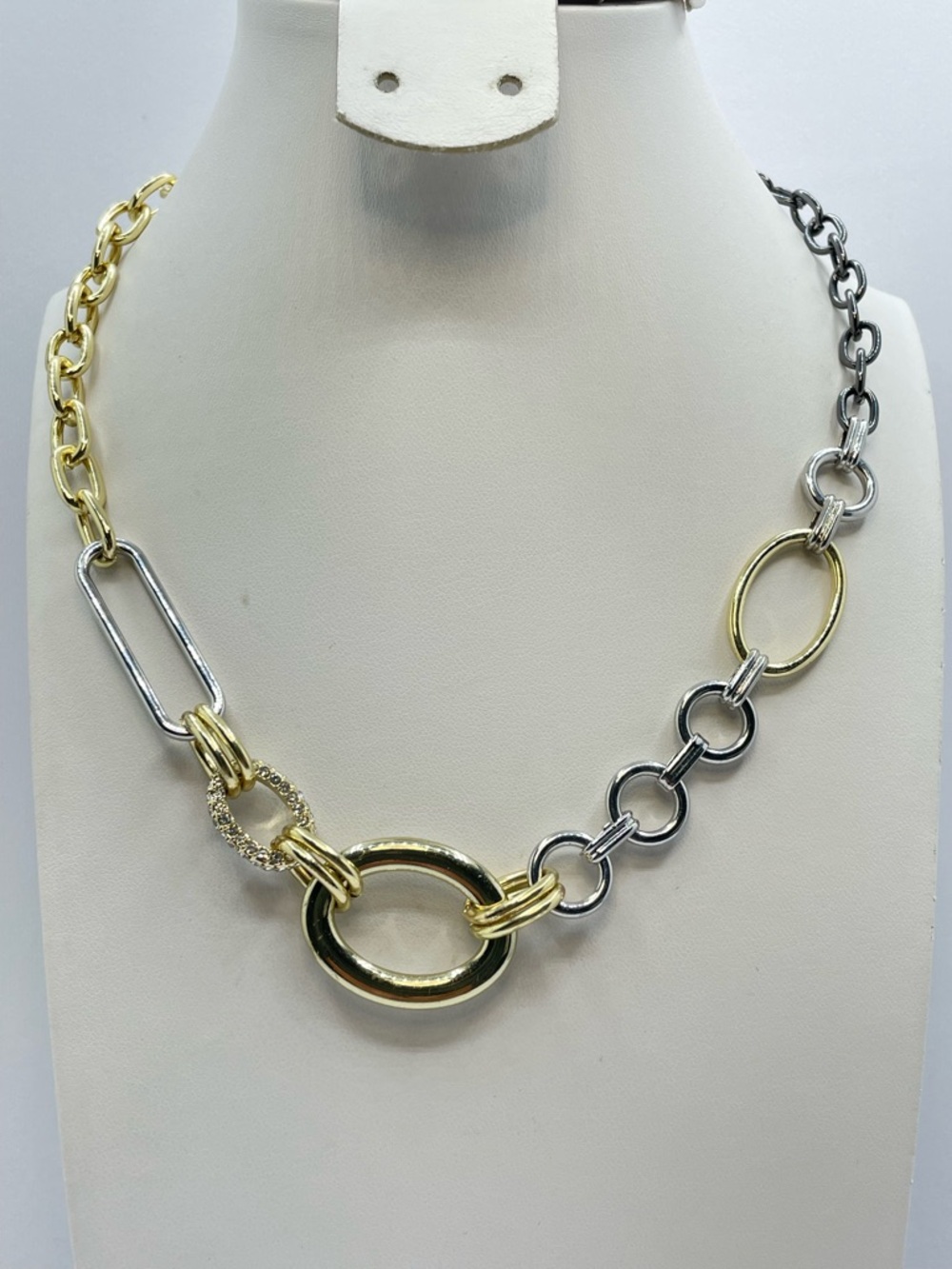 R.J. Graziano Gold Silver Mix Multi Chain Statement Necklace Rhinestone Modern